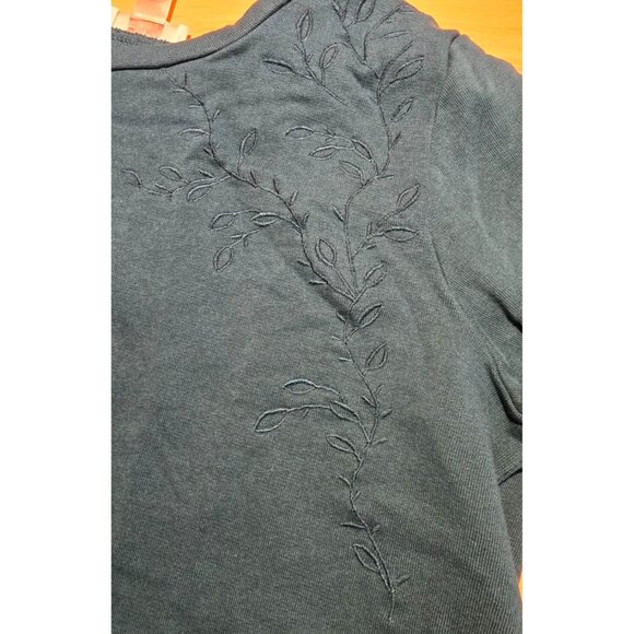 Loft Womens sz L green long sleeve embroidery floral sweater 100% Cotton - Picture 9 of 12